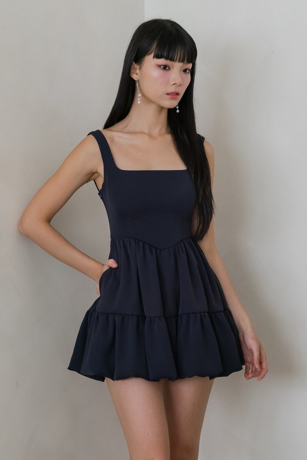 Cael Lace Back Bubble Padded Romper Dress (Navy)