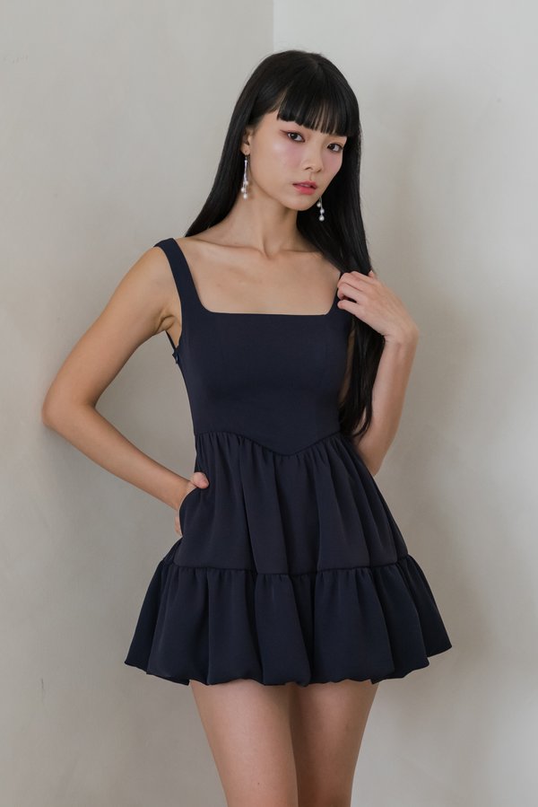 Cael Lace Back Bubble Padded Romper Dress (Navy)
