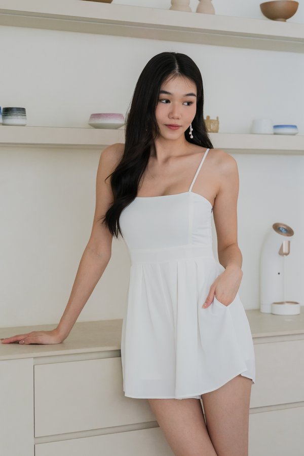 Lazier Pleated Romper (White/BackZip) Lazier Pleated Romper (White/BackZip)