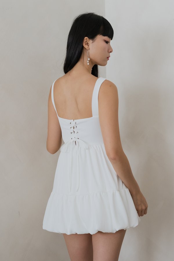 Cael Lace Back Bubble Padded Romper Dress (White)