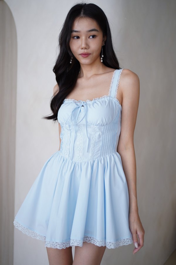 Amelie Padded Bustier Lace Romper Dress (Cinderella Blue)