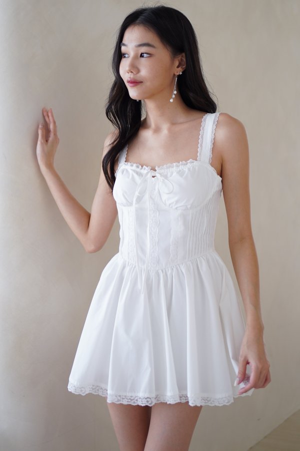 Amelie Padded Bustier Lace Romper Dress (White) Amelie Padded Bustier Lace Romper Dress (White)
