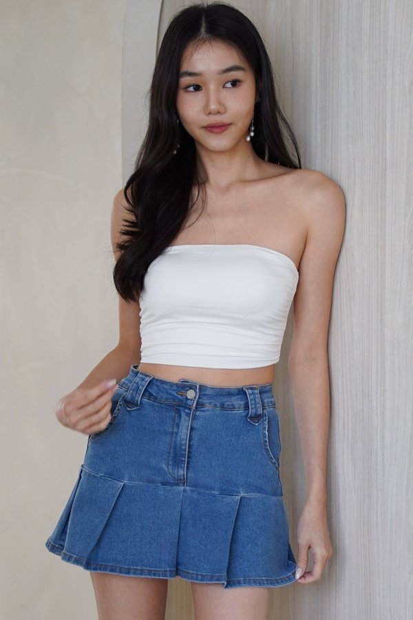 Adrena Denim Pleated Skorts (Mid Wash) Adrena Denim Pleated Skorts (Mid Wash)