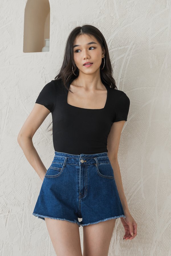 Elodie Ripped Denim Shorts (Dark Wash)