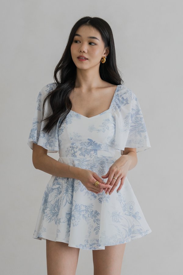 Yasmin Sleeved Floral Padded Romper Dress (Ice Blue) Yasmin Sleeved Floral Padded Romper Dress (Ice Blue)