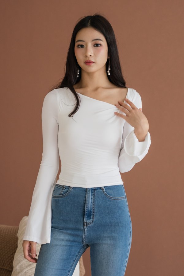 Zaya Slant Padded Long Sleeve Top (White) Zaya Slant Padded Long Sleeve Top (White)