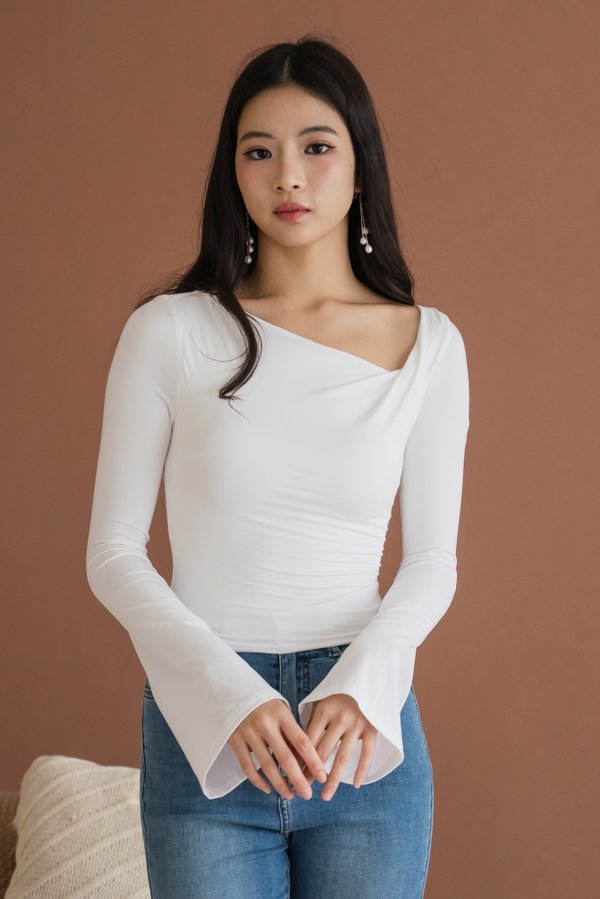 Zaya Slant Padded Long Sleeve Top (White) Zaya Slant Padded Long Sleeve Top (White)