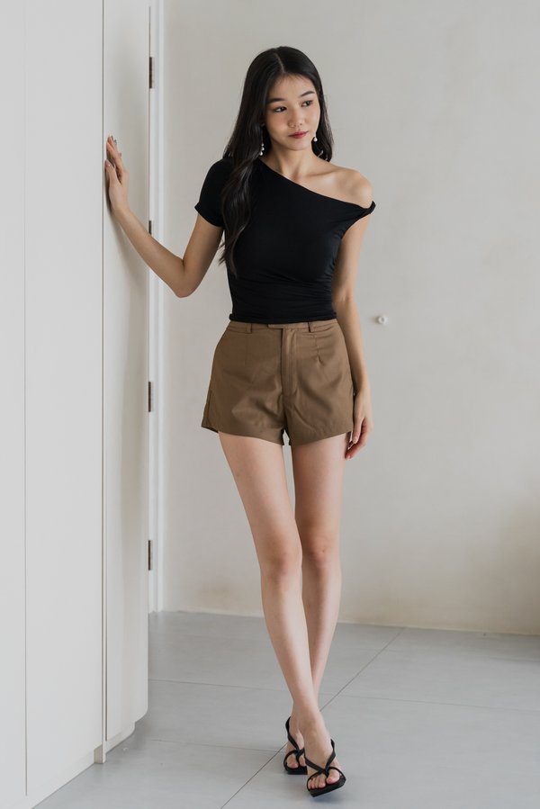 Zora One Shoulder Padded Top (Black)