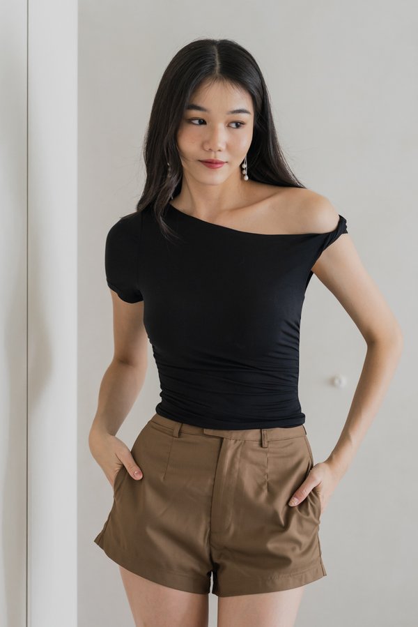 Zora One Shoulder Padded Top (Black)