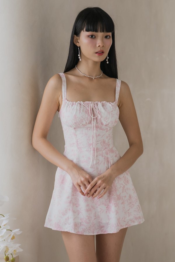 Sadie Floral Padded Romper Dress (Pink)