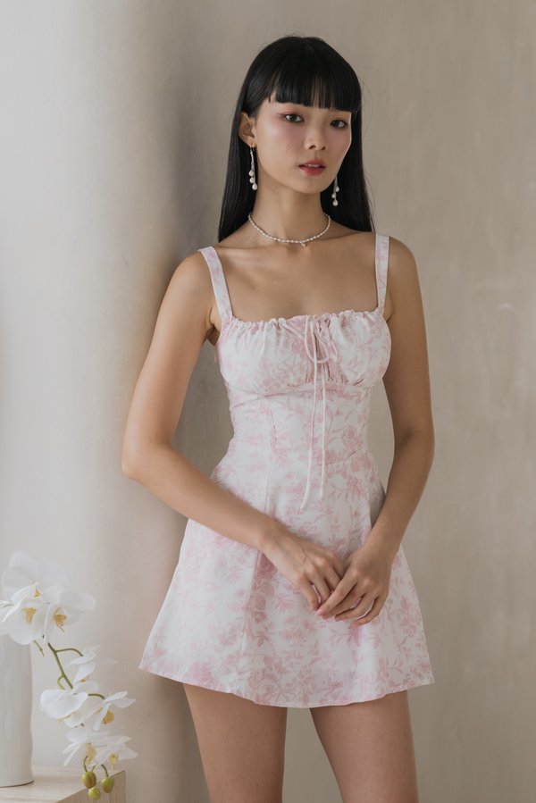 Sadie Floral Padded Romper Dress (Pink)