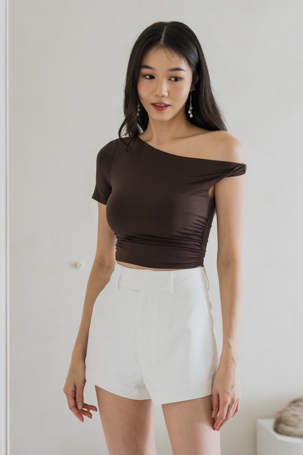 Zora One Shoulder Padded Top (Chocolate Brown)