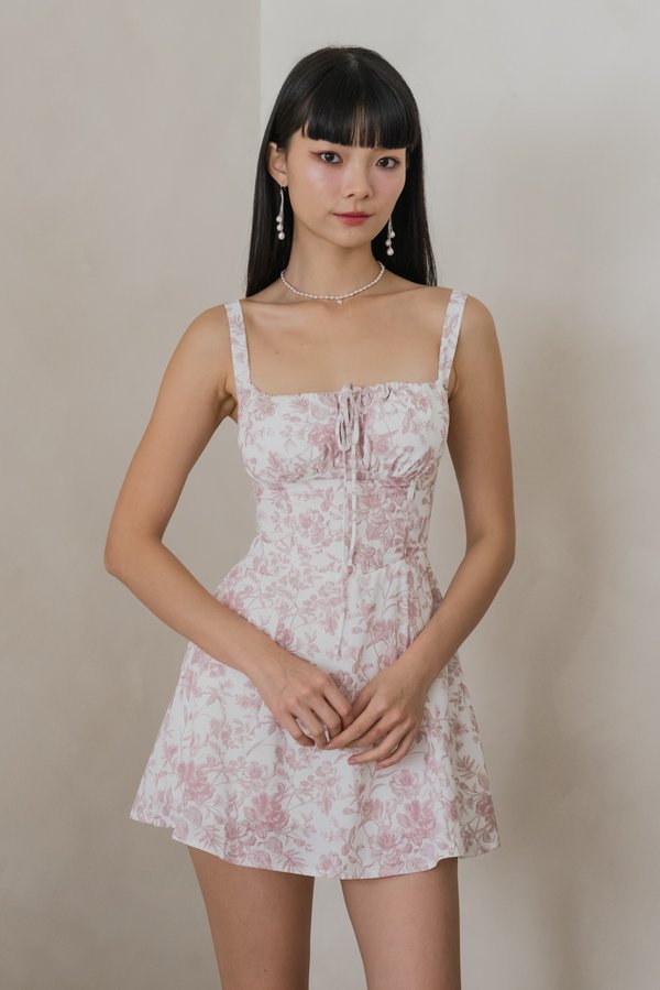 Sadie Floral Padded Romper Dress (Dusty Rose)
