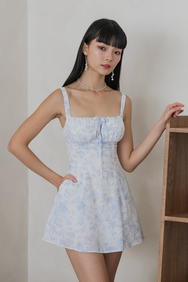 Sadie Floral Padded Romper Dress (Blue)