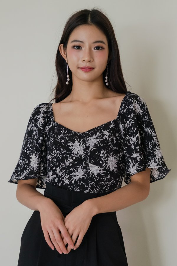 Jayella V Flutter Sleeve Padded Top (Black Base) Jayella V Flutter Sleeve Padded Top (Black Base)