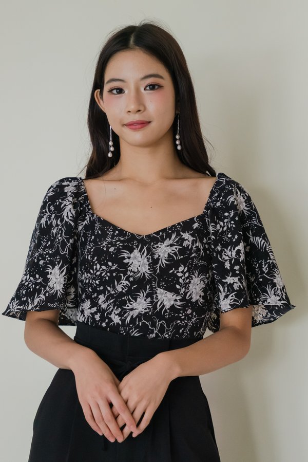 Jayella V Flutter Sleeve Padded Top (Black Base) Jayella V Flutter Sleeve Padded Top (Black Base)