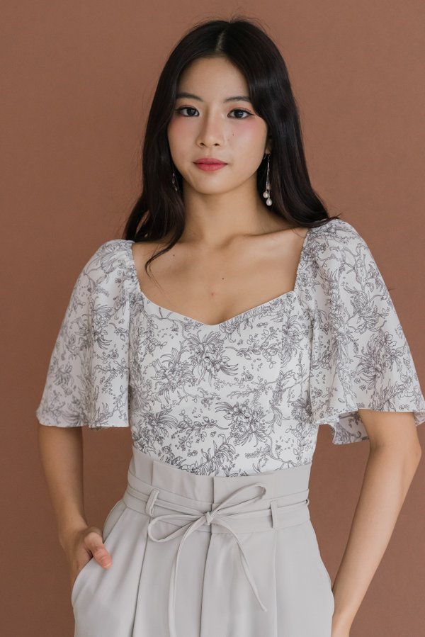 Jayella V Flutter Sleeve Padded Top (White Base) Jayella V Flutter Sleeve Padded Top (White Base)