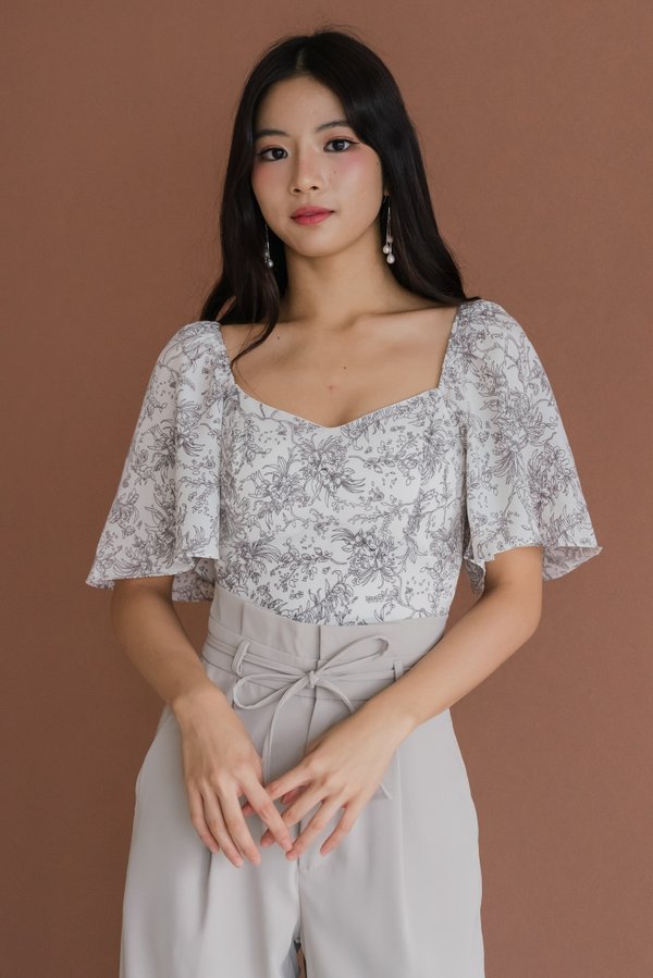 Jayella V Flutter Sleeve Padded Top (White Base) Jayella V Flutter Sleeve Padded Top (White Base)