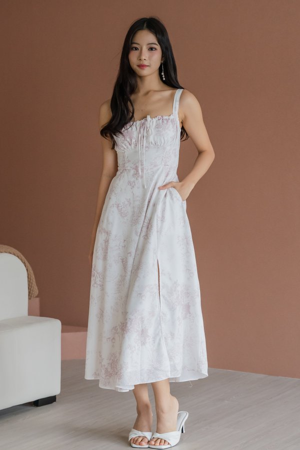 Madilyn Ribbon Tie Back Midi Dress (Pink Floral) Madilyn Ribbon Tie Back Midi Dress (Pink Floral)