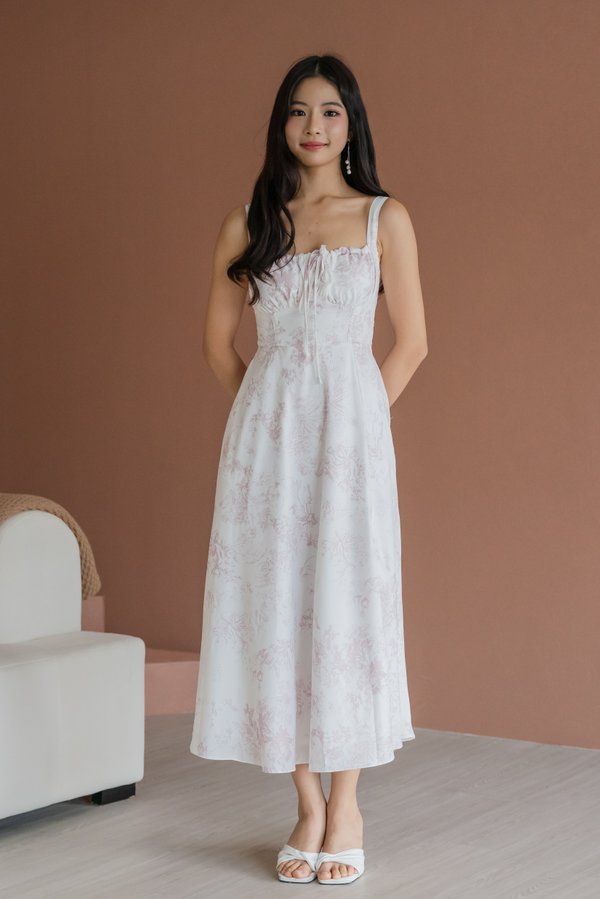 Madilyn Ribbon Tie Back Midi Dress (Pink Floral) Madilyn Ribbon Tie Back Midi Dress (Pink Floral)