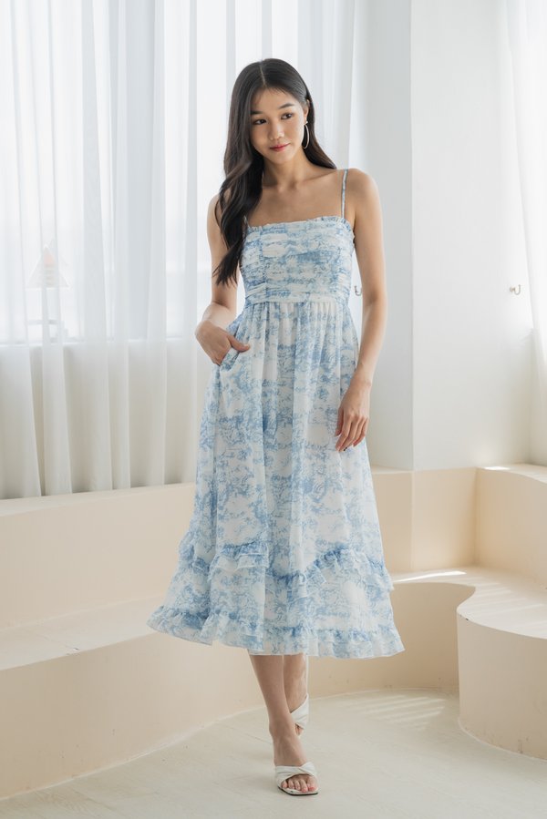Ellery Padded Midi Dress (Blue Floral)