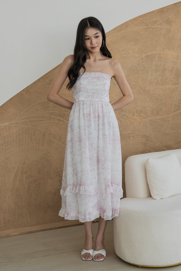 Ellery Padded Midi Dress (Soft Pink Floral)