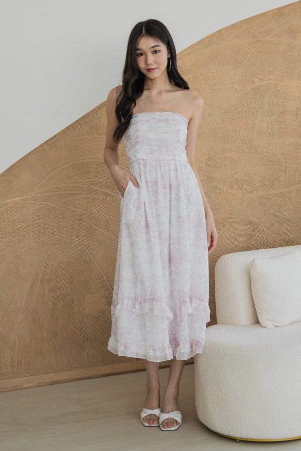 Ellery Padded Midi Dress (Soft Pink Floral)