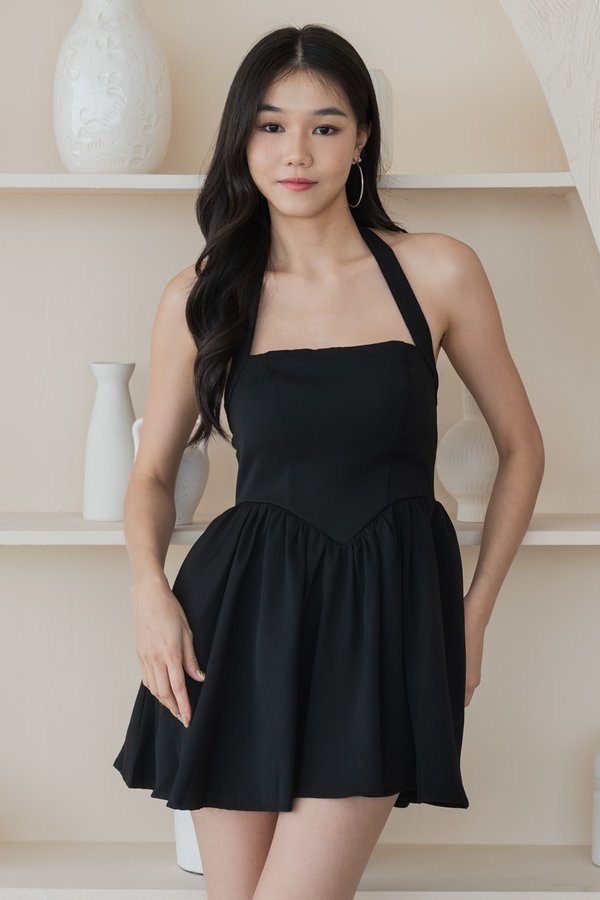 Trixie Padded Halter Romper Dress (Black)