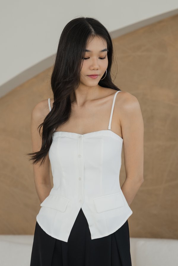 Veida Button Down Padded Top (White)