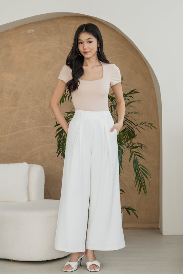 Ember Pleated Wide Leg Pants (White)