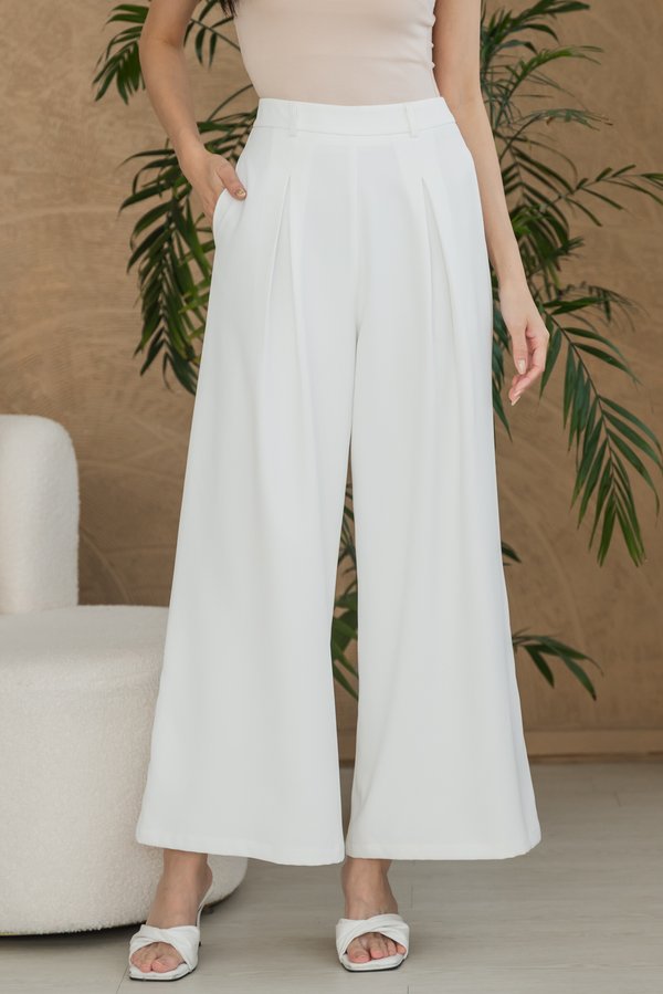 Ember Pleated Wide Leg Pants (White)