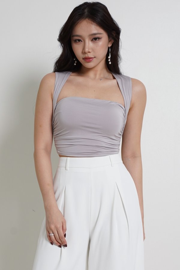 Ria Queen Anne Padded Ruched Top (Lilac Grey) Ria Queen Anne Padded Ruched Top (Lilac Grey)