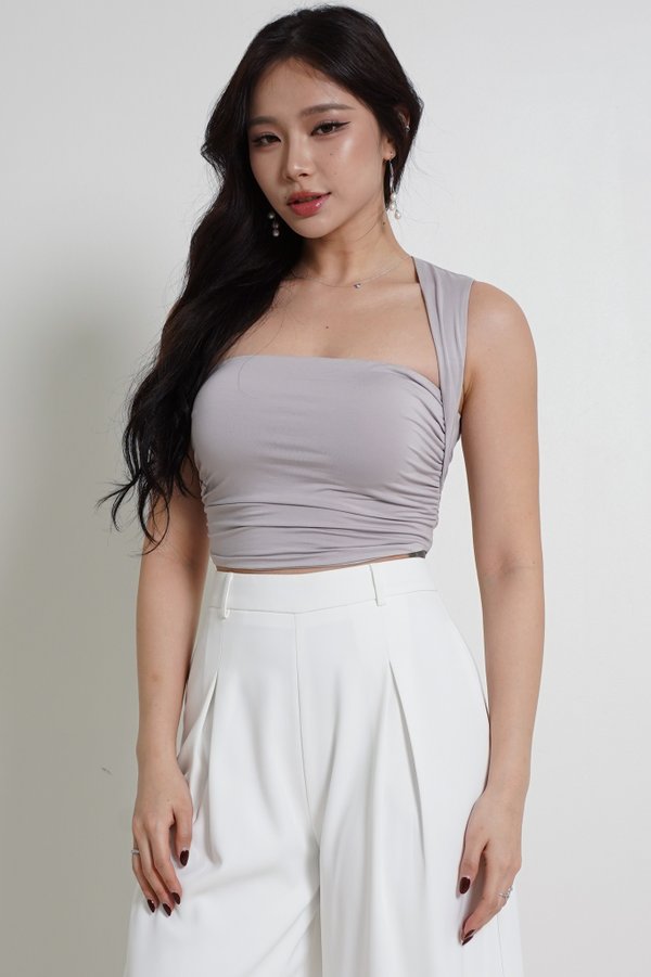 Ria Queen Anne Padded Ruched Top (Lilac Grey) Ria Queen Anne Padded Ruched Top (Lilac Grey)