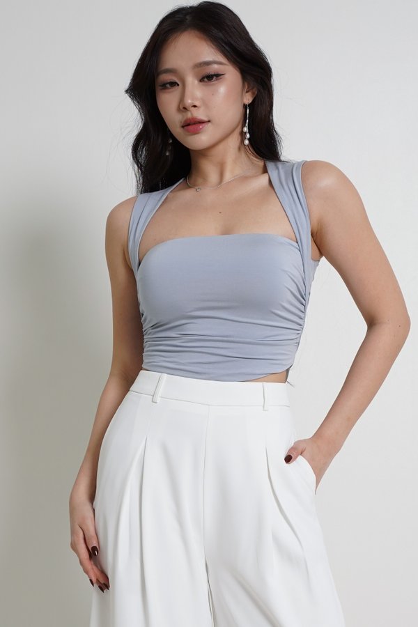 Ria Queen Anne Padded Ruched Top (Ocean Blue) Ria Queen Anne Padded Ruched Top (Ocean Blue)