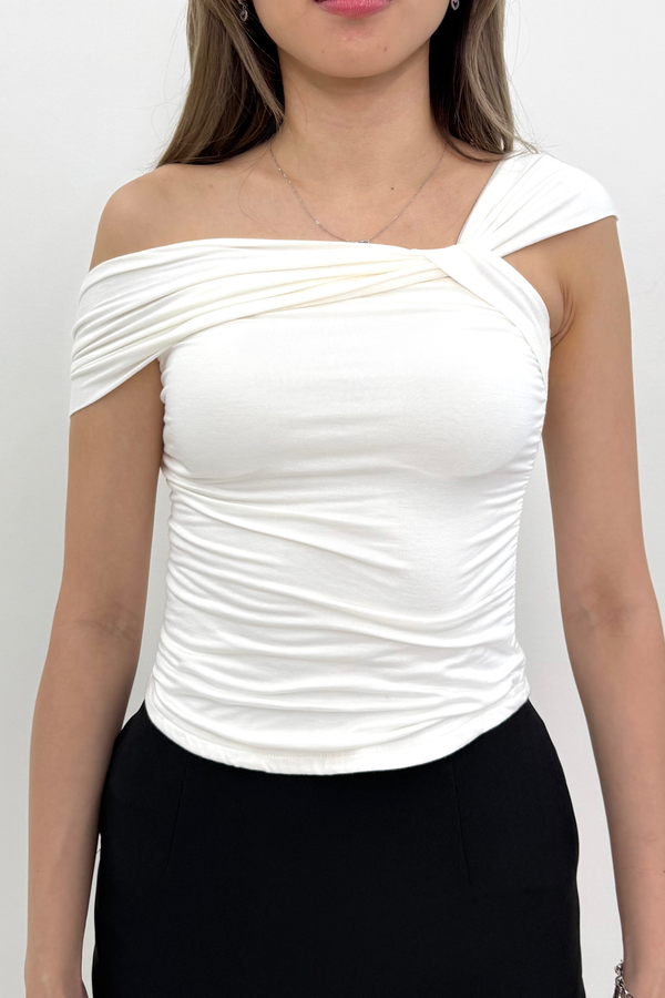 Hallie Padded Ruched Top (White)