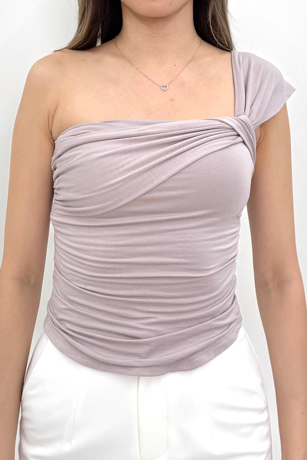 Hallie Padded Ruched Top (Lilac Grey)