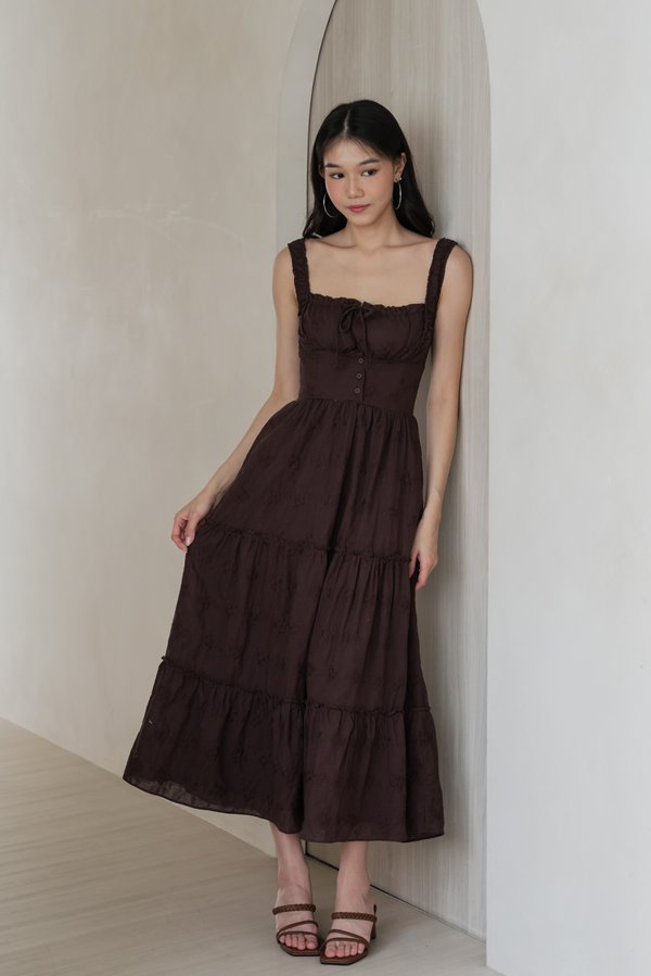 Aliana Crochet Padded Dress (Chocolate Brown)