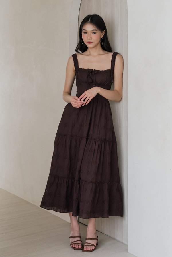 Aliana Crochet Padded Dress (Chocolate Brown)
