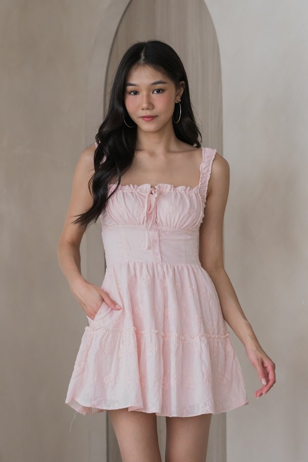 Avelina Crotchet Padded Dress V2 (Baby Pink)