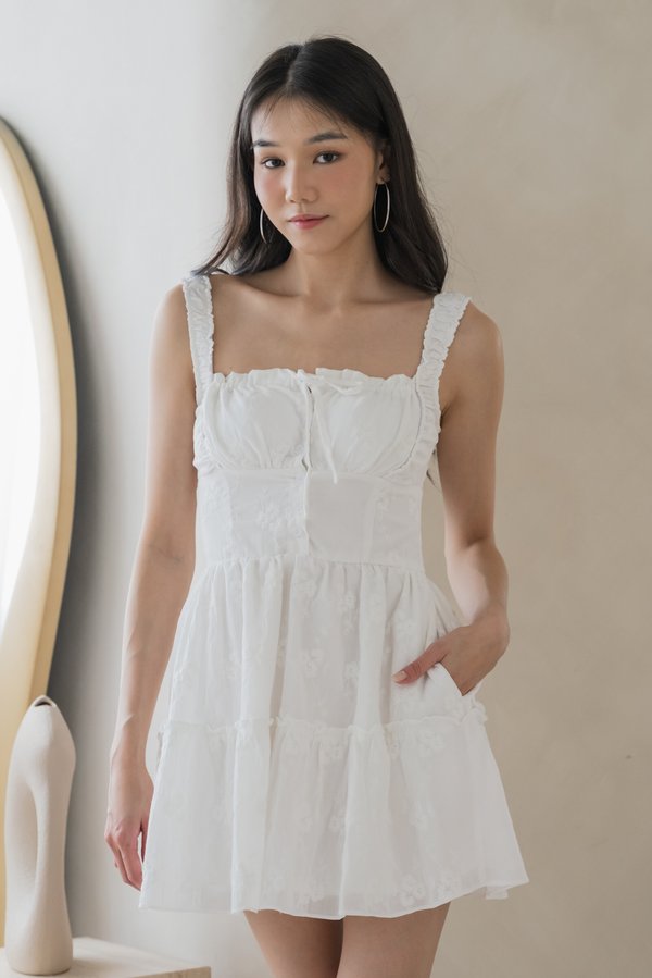 Avelina Crotchet Padded Romper Dress (White)