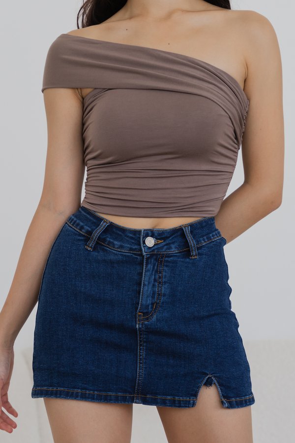 Norah Side Slit Denim Skorts (Dark Wash)