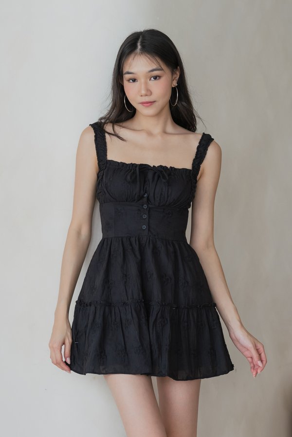 Avelina Crotchet Padded Romper Dress (Black)