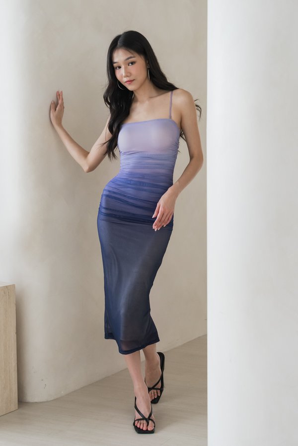 Thora Gradient Padded Mesh Dress (Lavender Dusk)