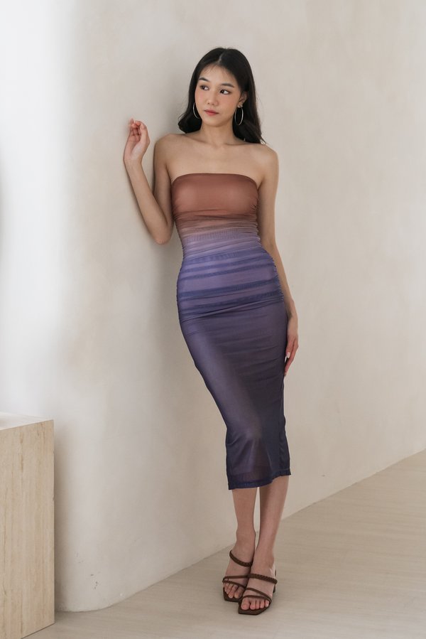 Thora Gradient Padded Mesh Dress (Sunset Eclipse)