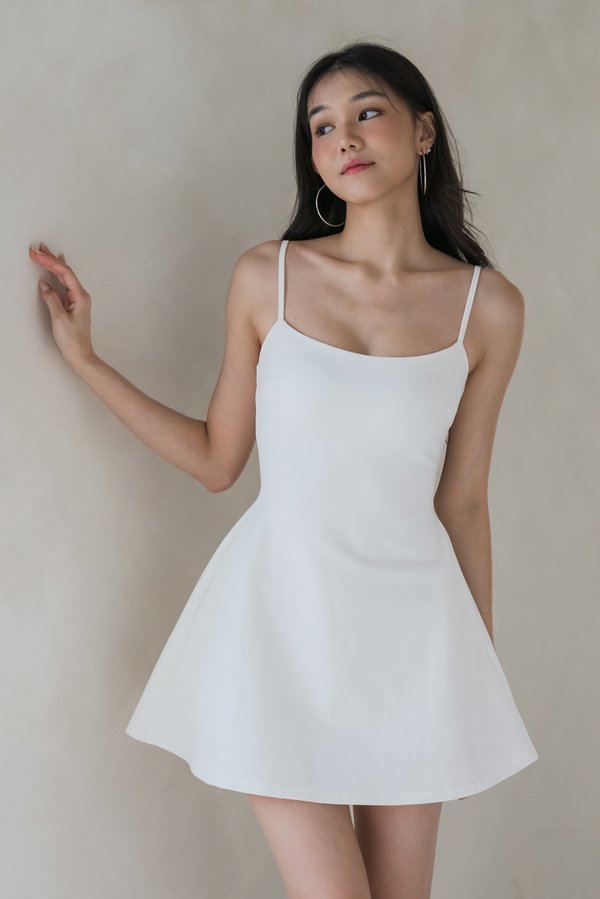 *Premium Luxe* Elara Padded Flare Romper Dress (White)