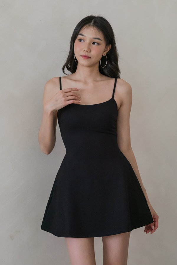 *Premium Luxe* Elara Padded Flare Romper Dress (Black)