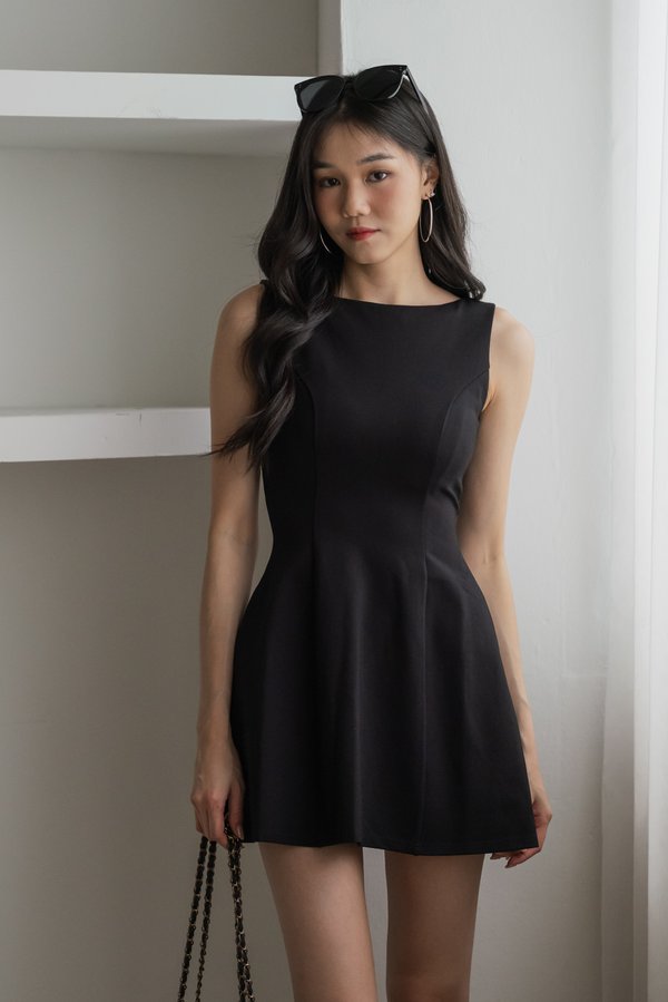 *Premium Luxe* Aeiris Padded Boat Neck Romper Dress (Black)