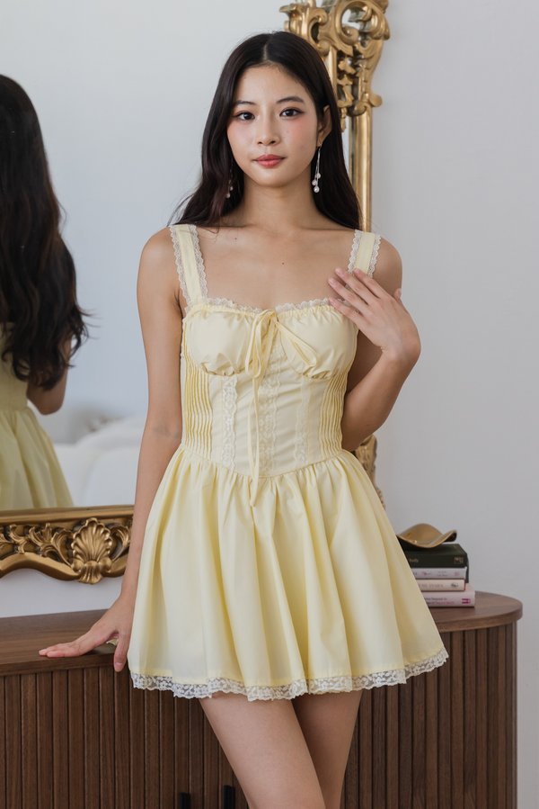 Amelie Padded Bustier Lace Romper Dress (Sunshine)