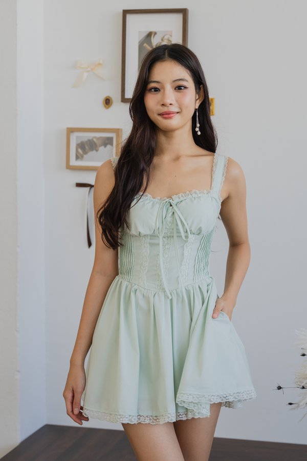 Amelie Padded Bustier Lace Romper Dress (Mint)