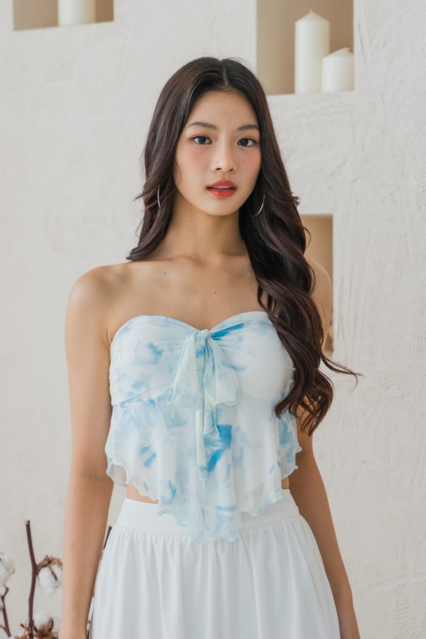 Hera Mesh Self Tie Padded Tube Top (Blue Belle)